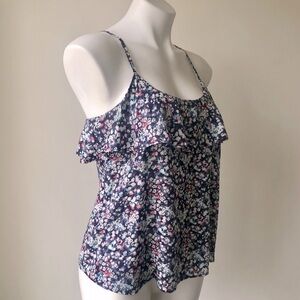 American Eagle Outfitters Boho Blue Floral Ruffled Cami Top, XS